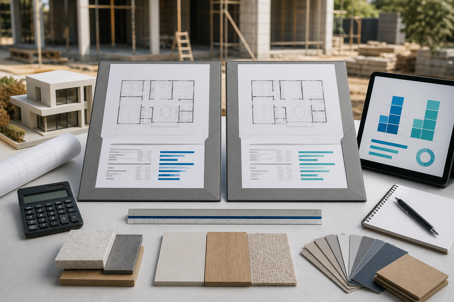 Dos propuestas de obra, planos y materiales para comparar presupuestos de construcción