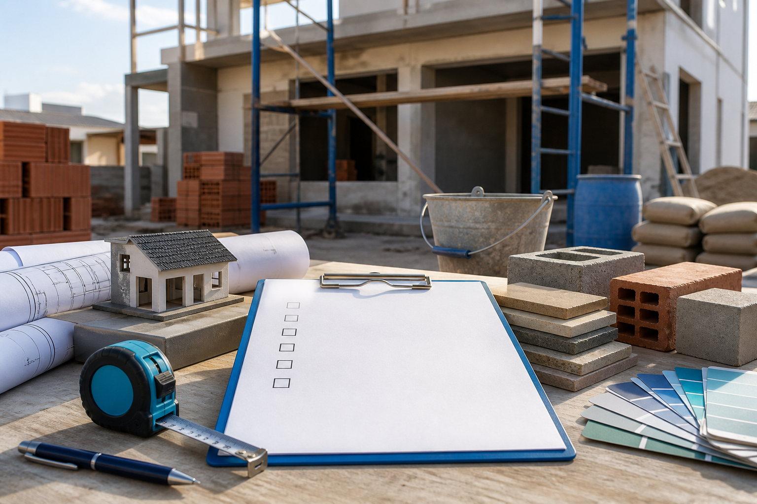 Planos, herramientas y checklist para evaluar un albañil o una empresa constructora
