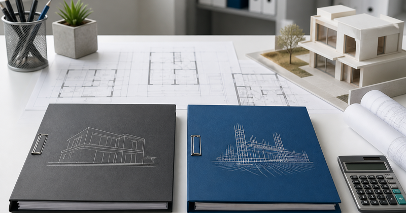 Planos de obra, carpetas de propuestas profesionales y calculadora para comparar honorarios