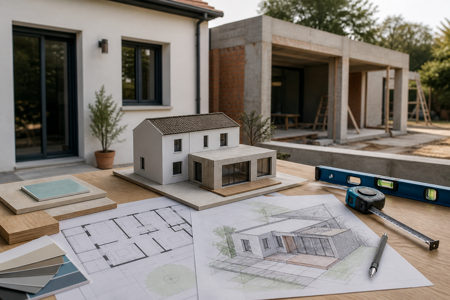 Planos, maqueta y herramientas para planificar una ampliación o refacción de vivienda
